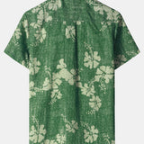 Green Button-Up Short Sleeve Shirt with Hawaiian Floral Pocket