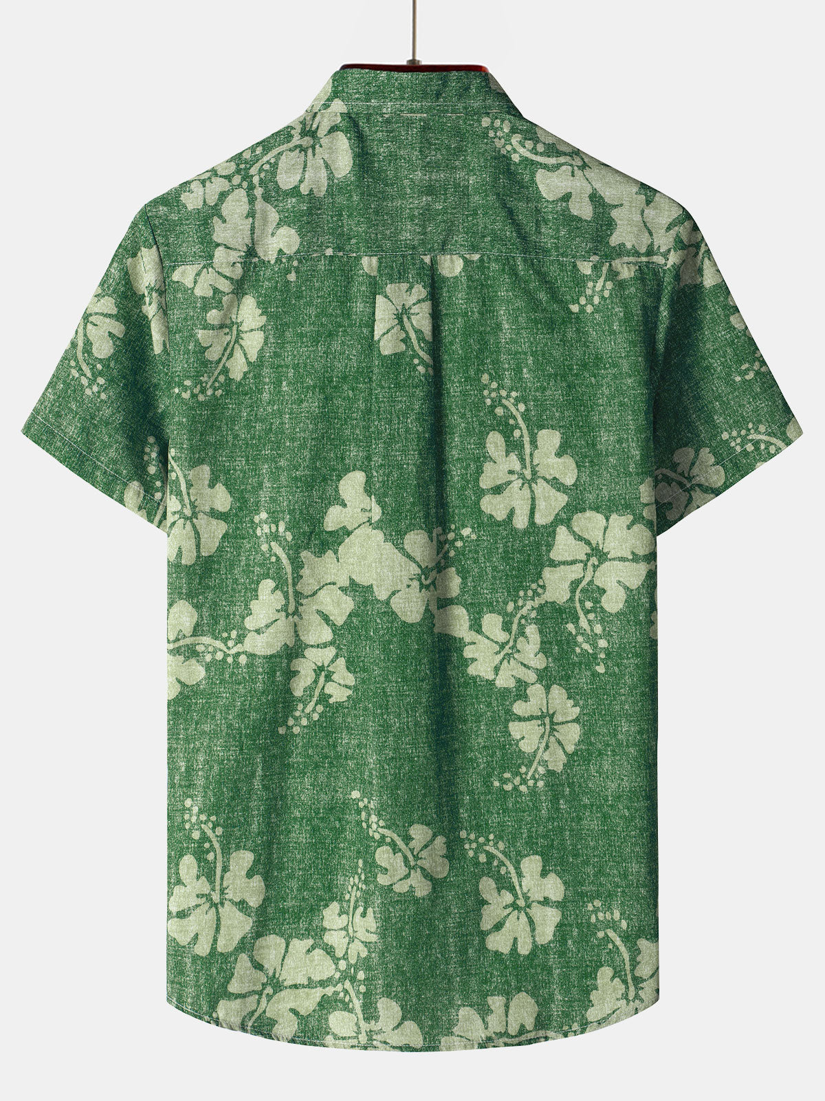 Green Button-Up Short Sleeve Shirt with Hawaiian Floral Pocket