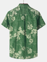 Green Button-Up Short Sleeve Shirt with Hawaiian Floral Pocket