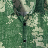Green Button-Up Short Sleeve Shirt with Hawaiian Floral Pocket