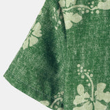 Green Button-Up Short Sleeve Shirt with Hawaiian Floral Pocket