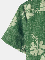 Green Button-Up Short Sleeve Shirt with Hawaiian Floral Pocket