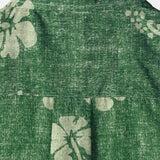 Green Button-Up Short Sleeve Shirt with Hawaiian Floral Pocket