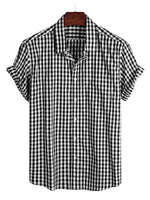Cotton Summer Short Sleeve Shirt for Men, Solid Color, with Pocket and Buttons