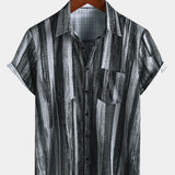 Vintage Hawaiian Black Striped Short Sleeve with Buttons Shirt
