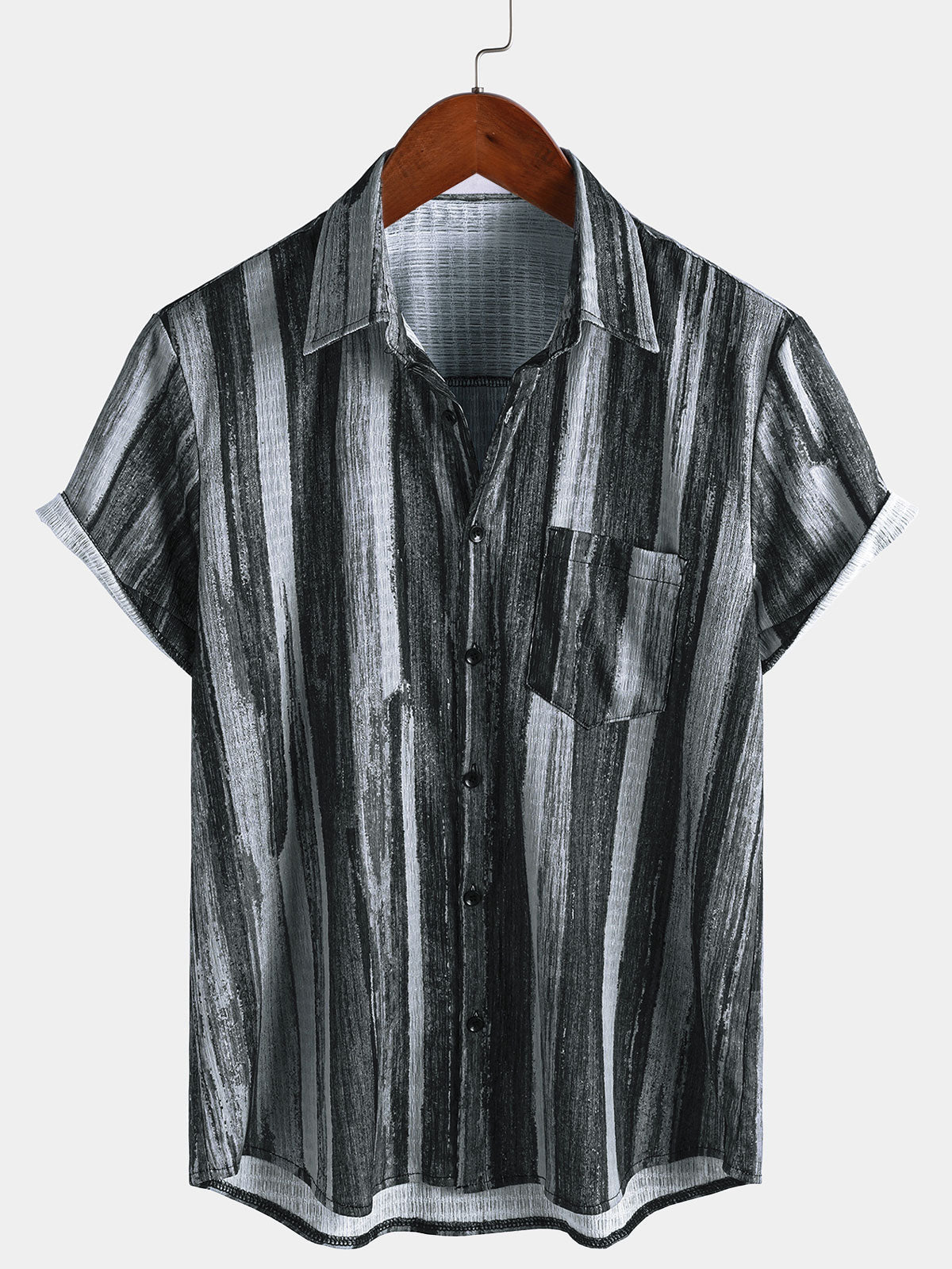 Vintage Hawaiian Black Striped Short Sleeve with Buttons Shirt
