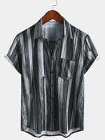 Vintage Hawaiian Black Striped Short Sleeve with Buttons Shirt