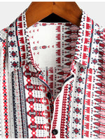 White and Red Striped Cotton Short Sleeve Beach Shirt for Men