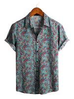 Vintage Cotton Shirt with Short Sleeves with Paisley Pattern for Men