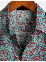 Vintage Cotton Shirt with Short Sleeves and Buttons for Men in Paisley Style