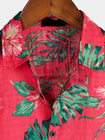 Men's Hawaiian-Style Cotton Short-Sleeve Shirt with Red Flowers