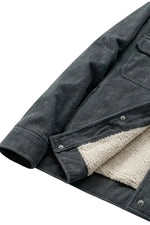 Men's Velvet Jacket with Sherpa Collar and Snaps - Dark Graphite