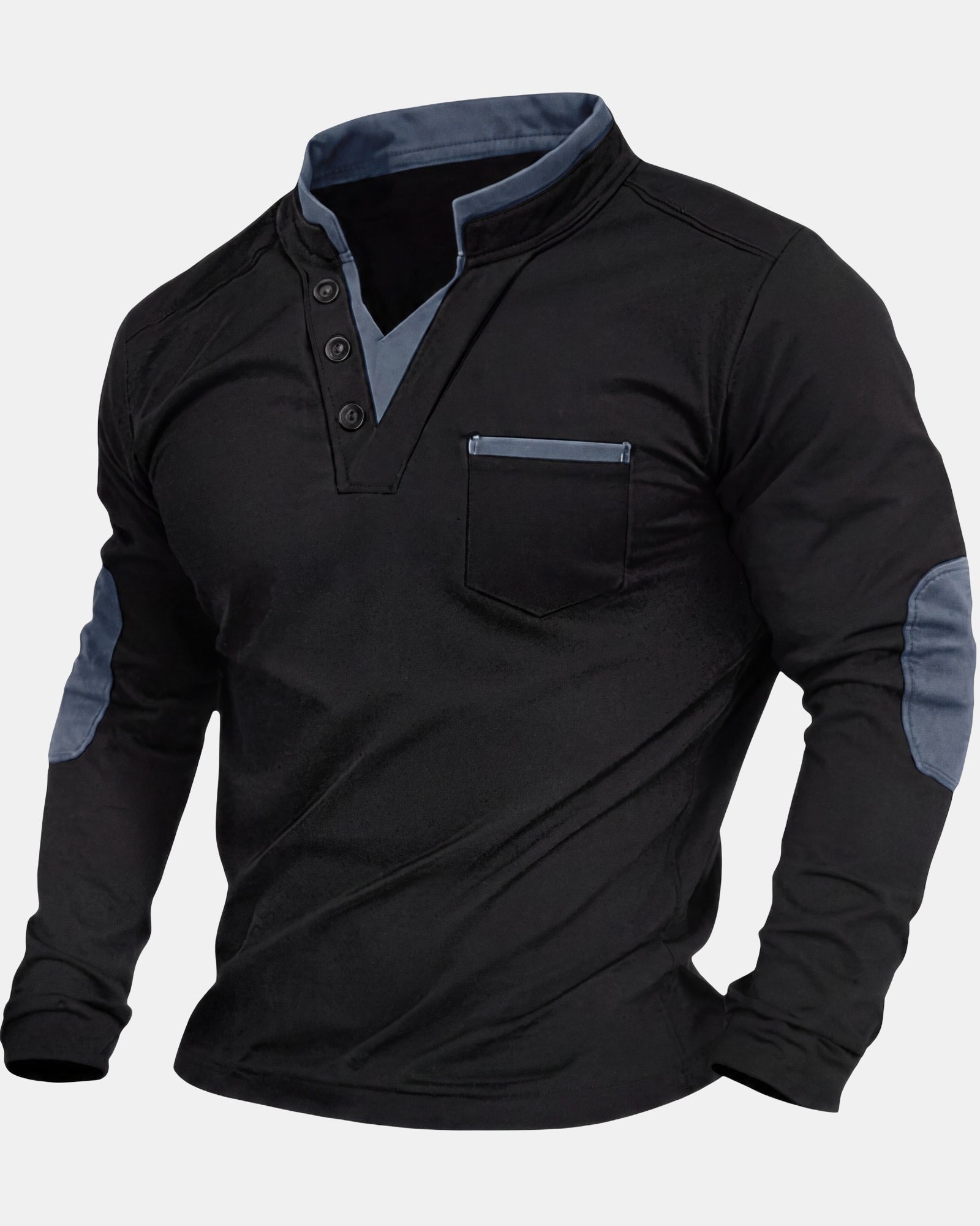 Men's Sweater V-Neck Gray and Green Blue, photo studio