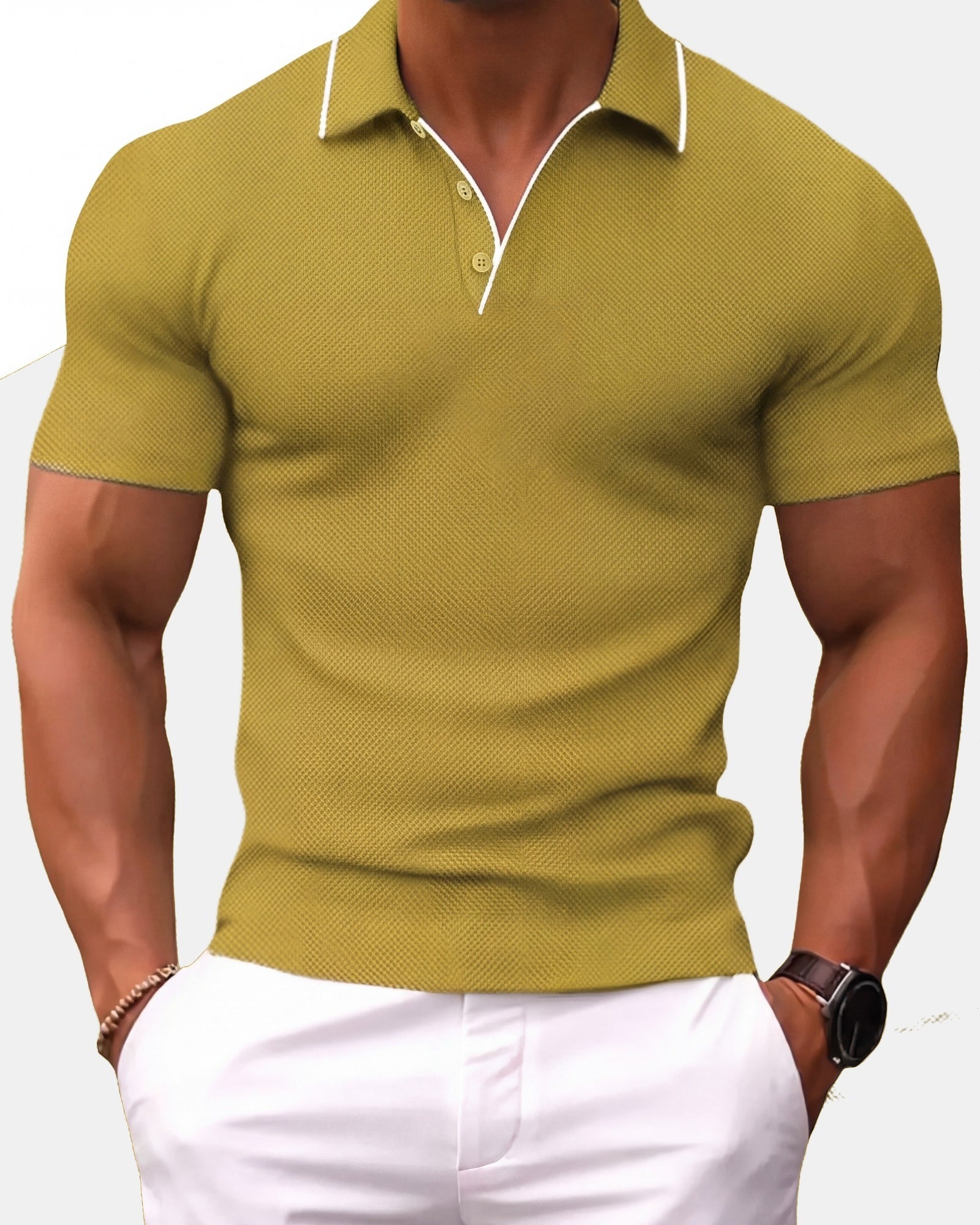 Slim Fit Polo Shirt Yellow, photo studio