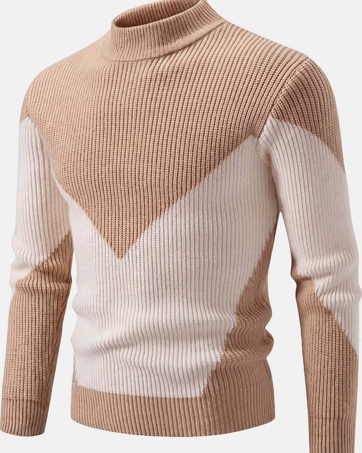 Men's Knit Sweater Premium Beige tartan, photo studio