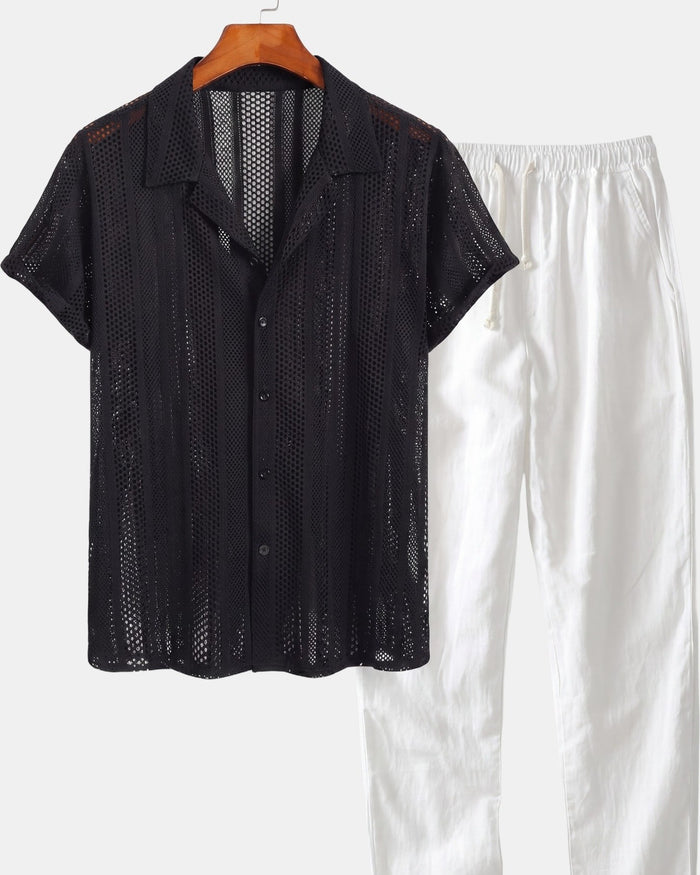 Cazel Men's Set, Short Sleeve, Black and white and Black
