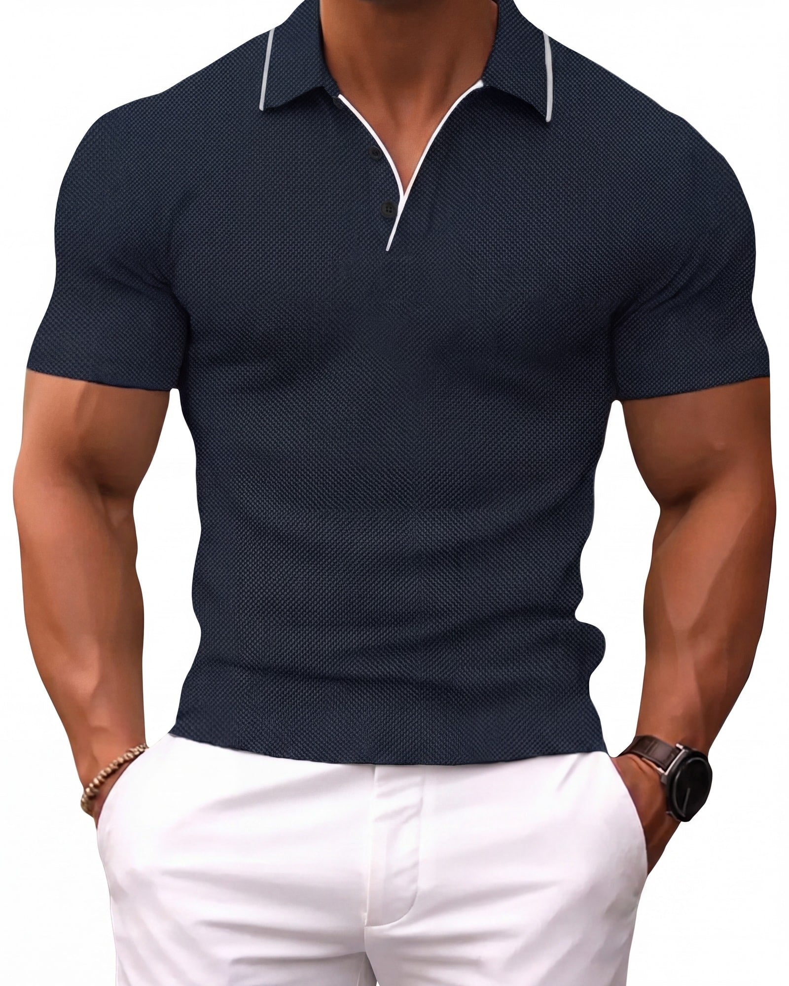 Slim Fit Polo Shirt Navy, photo studio