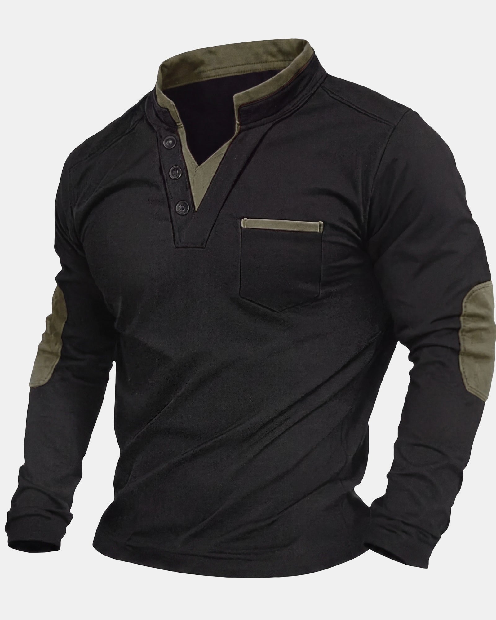 Men's Sweater V-Neck Gray and Green Green, photo studio
