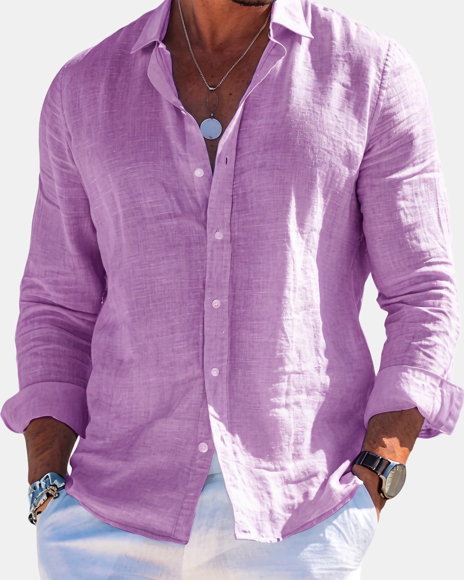 William - Elegant Shirt in Breathable Fabric Pink, photo studio