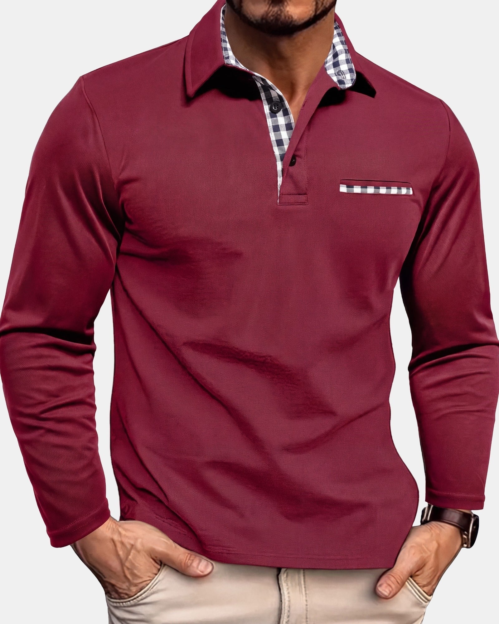 Men's Polo Shirt Long Sleeve Red, photo studio