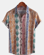 Button-Up Short Sleeve Shirt with Retro Striped Print