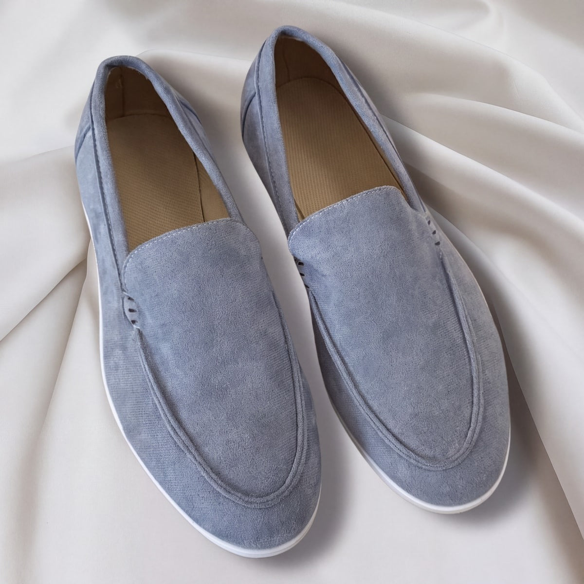 Elegant Suede Loafers Blue, photo studio