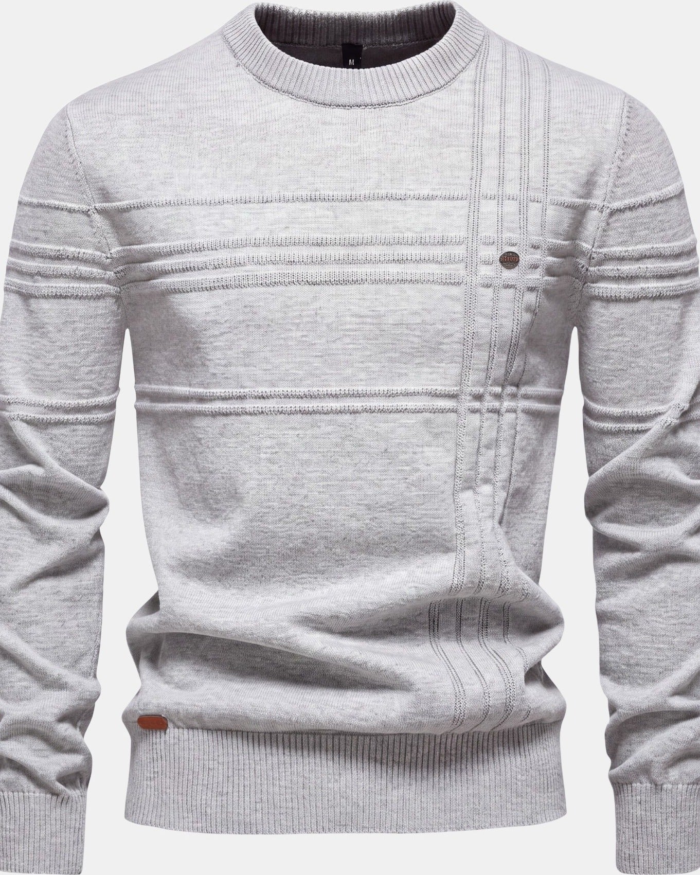 Burkhard Men's Knit Sweater Plaid Light Gray, photo studio