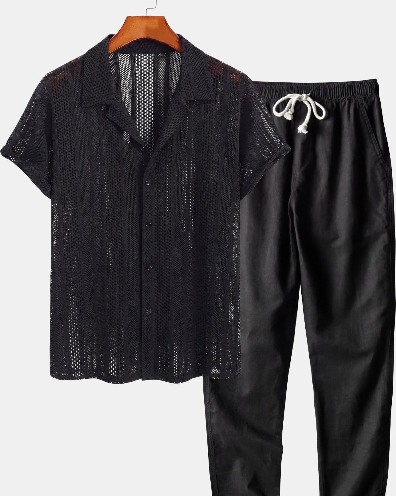Cazel Men's Set Short Sleeve Black and white and Black Black, photo studio
