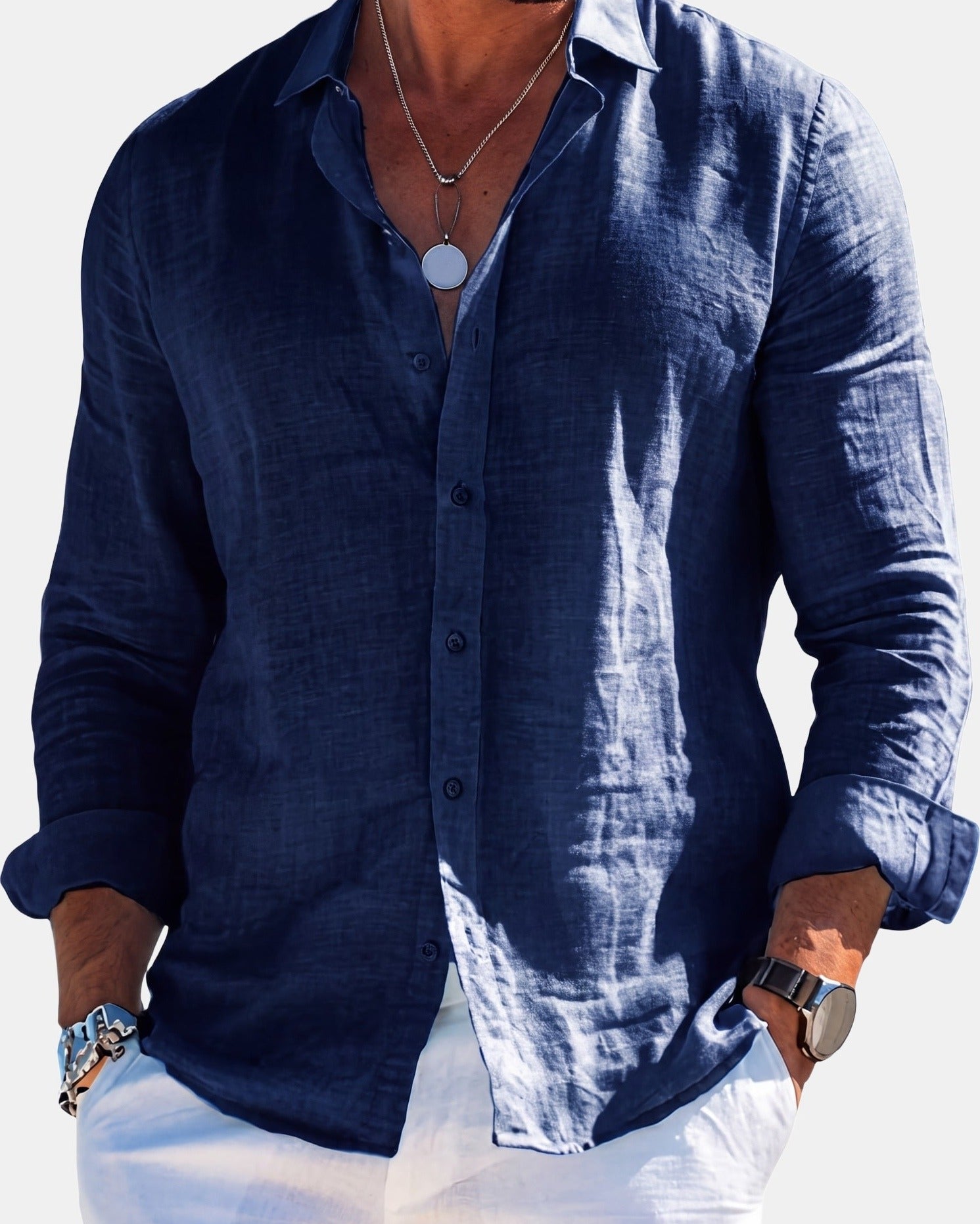 Francis - Elegant Shirt in Breathable Fabric Dark Blue, photo studio