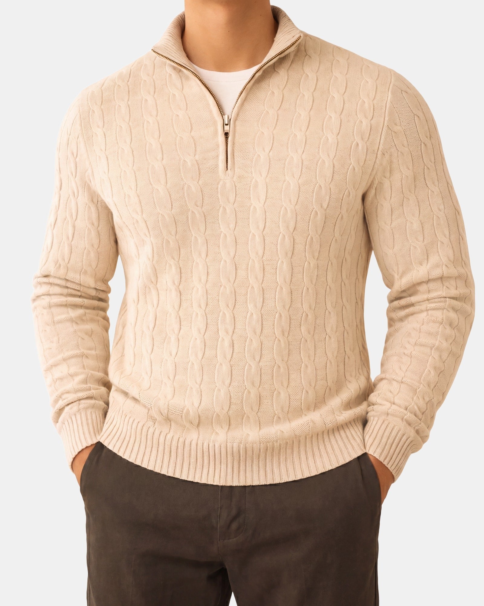 Aurelius Men's Wool Hoodie Zip Apricot, photo studio