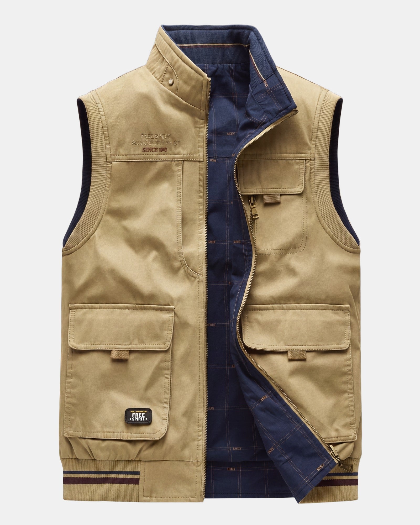 Elegant Vest Khaki/Blue, photo studio