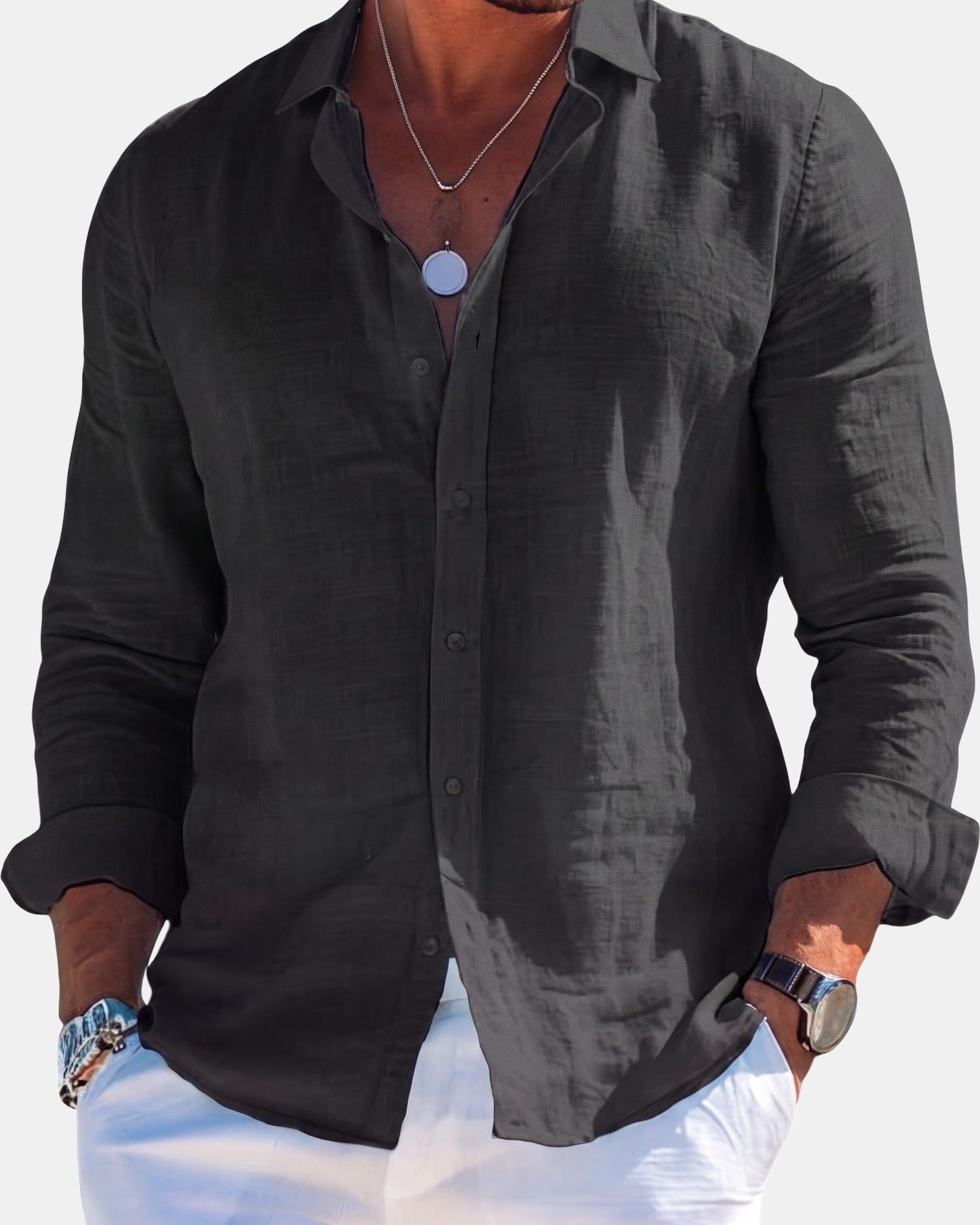 Edward - Elegant Shirt in Breathable Fabric Black, photo studio