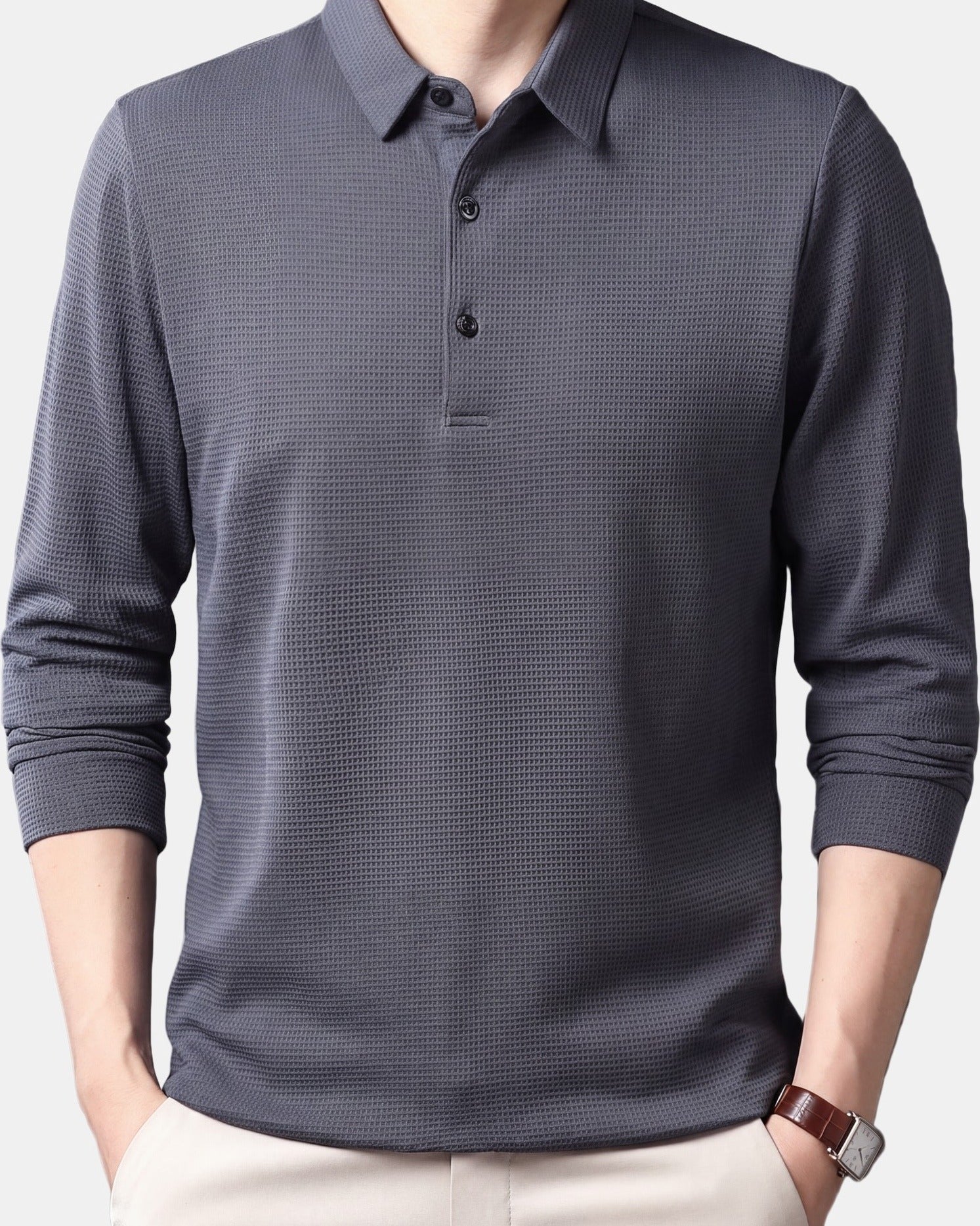 Men's Polo Shirt, Long Sleeve in Dark Gray