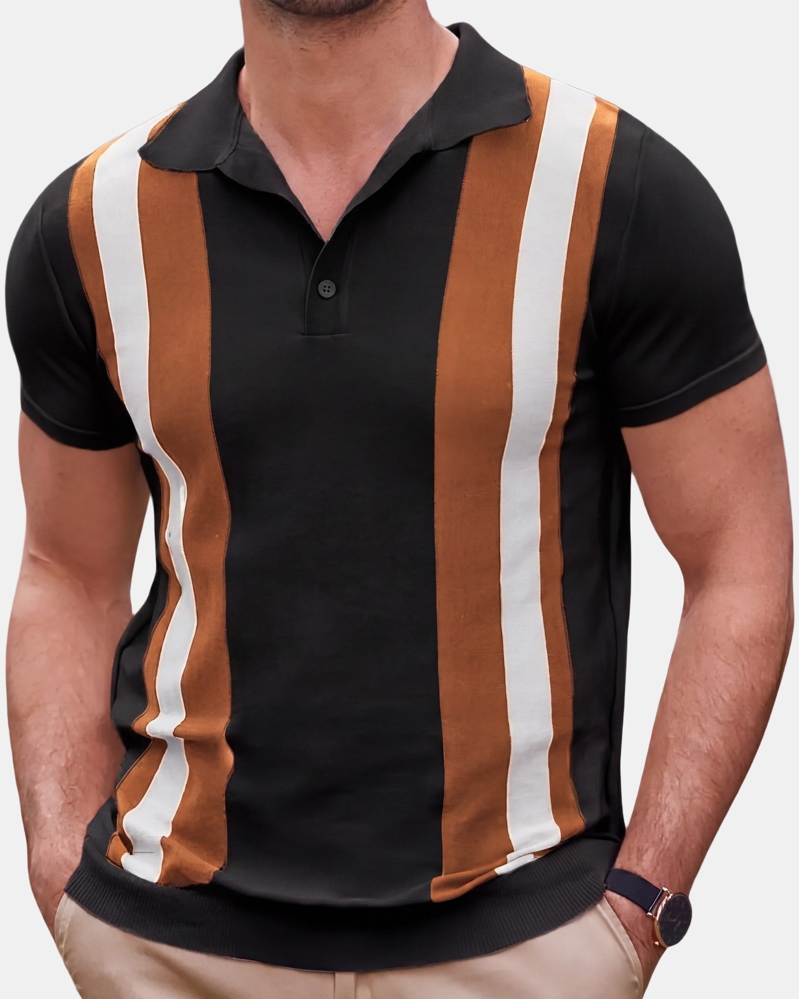 Tadeáš Men's Polo Shirt, Contrasting Details in Black