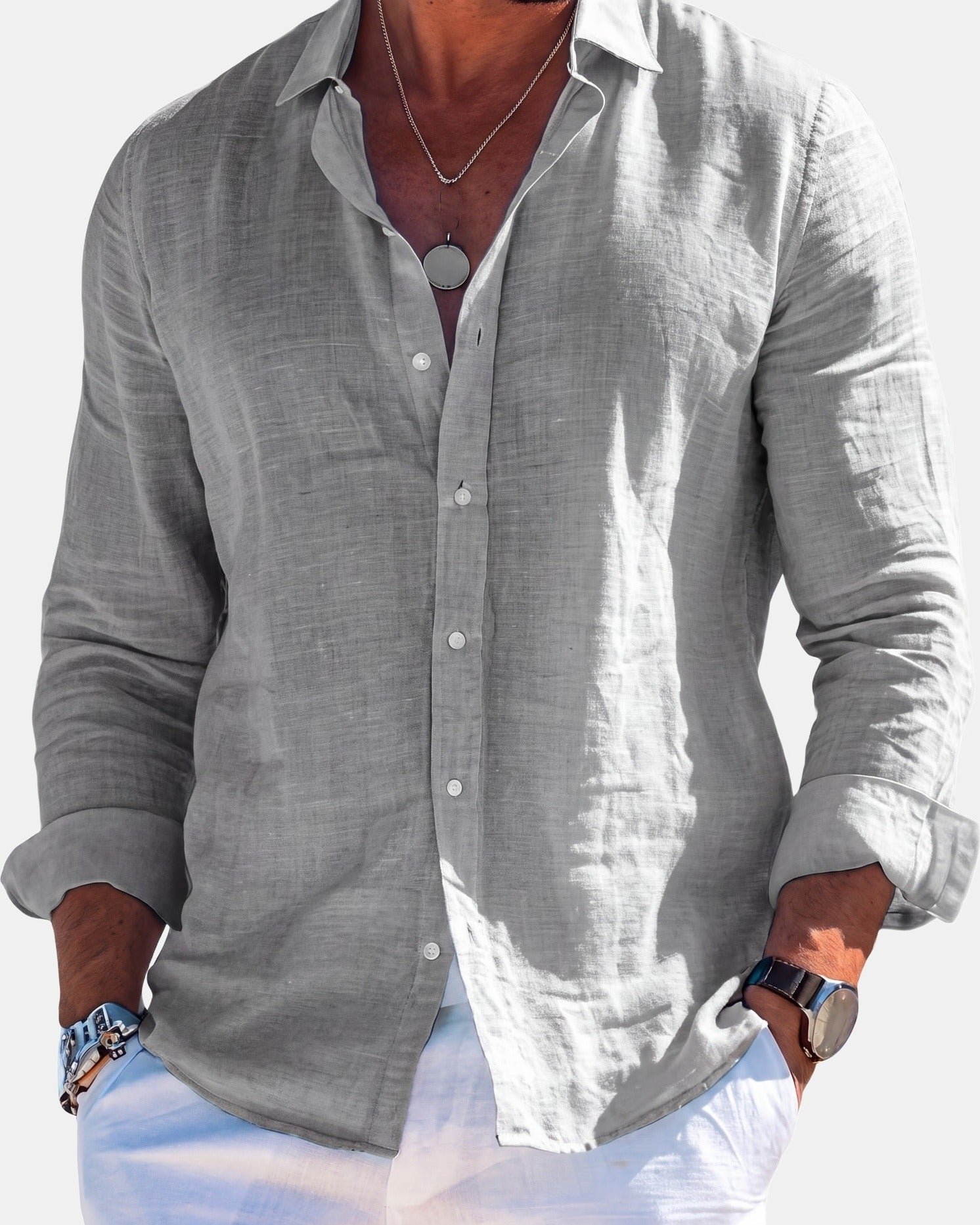 Anthony - Elegant Shirt in Breathable Fabric Gray, photo studio