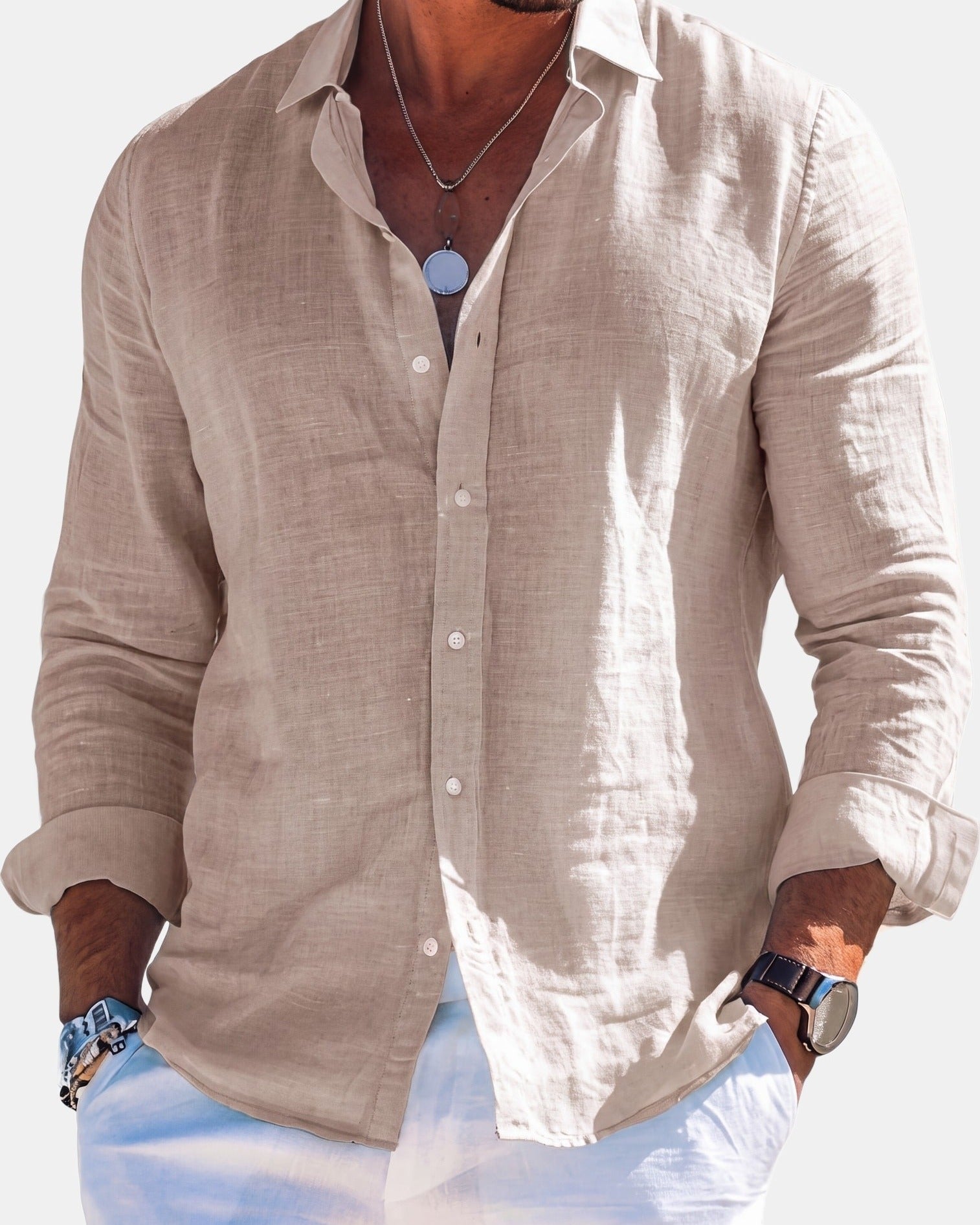 Henry - Elegant Shirt in Breathable Fabric Beige, photo studio
