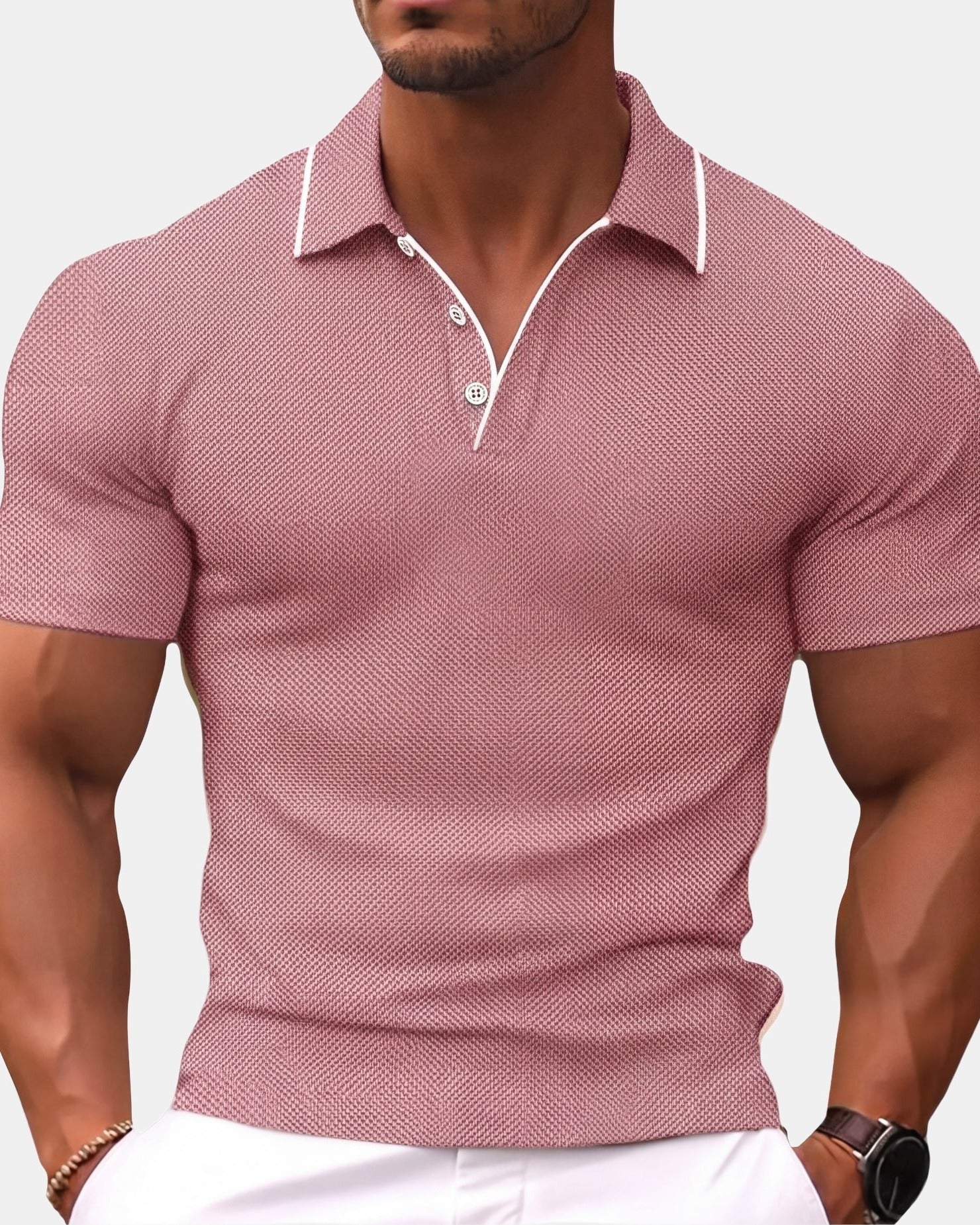 Slim Fit Polo Shirt Pink, photo studio