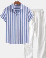 Cazel Men's Set, Short Sleeve, Light Blue and Gray