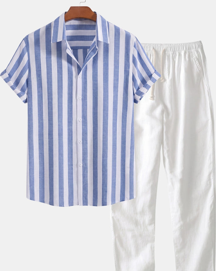 Cazel Men's Set, Short Sleeve, Light Blue and Gray