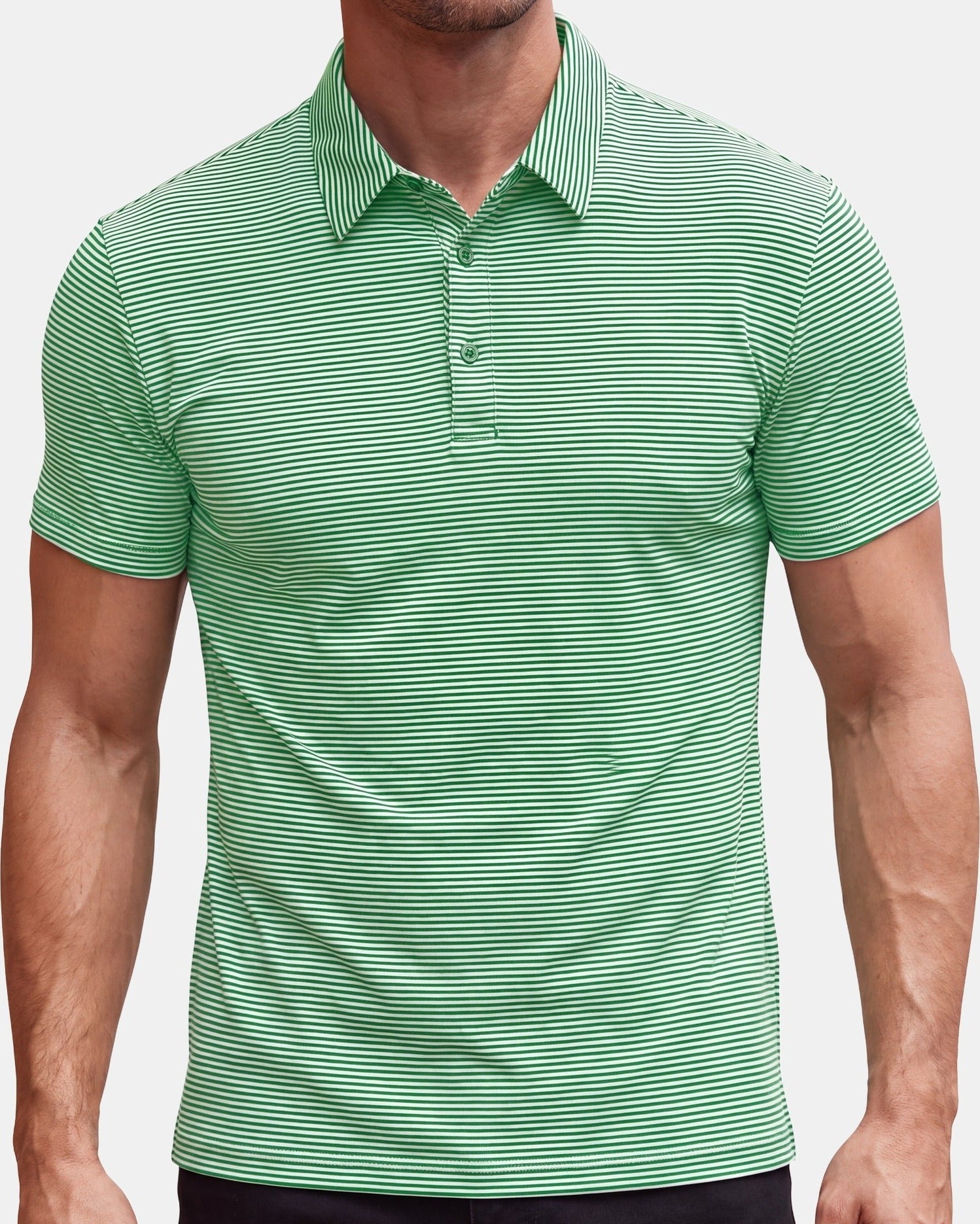 Men's Polo Shirt, Striped, Green and White in Green