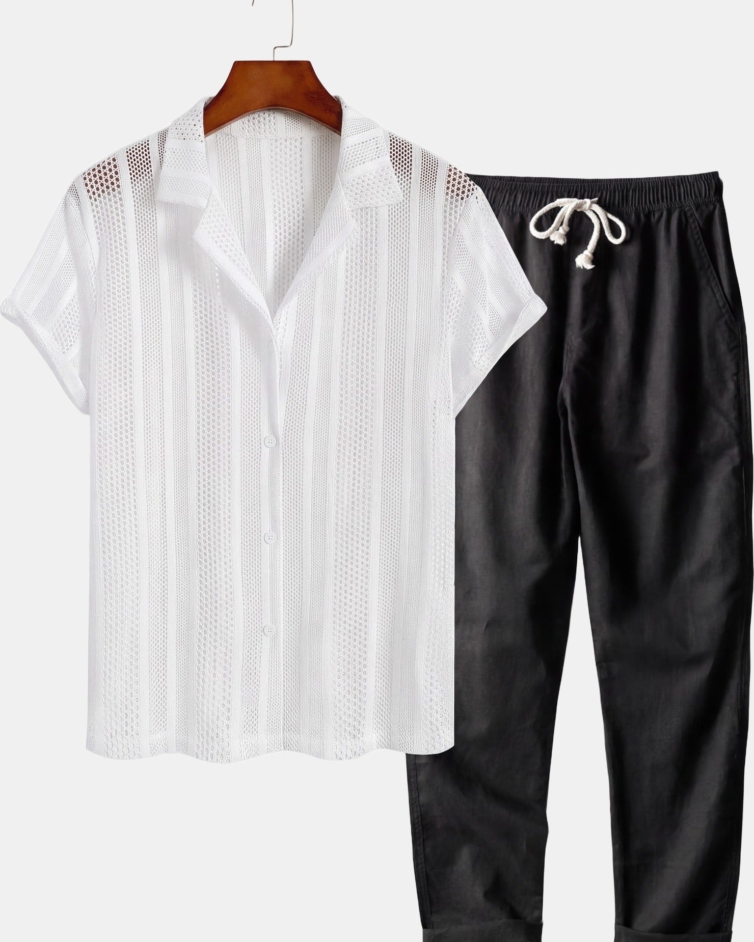 Cazel Men's Set Short Sleeve Black and white and Black White and black, photo studio