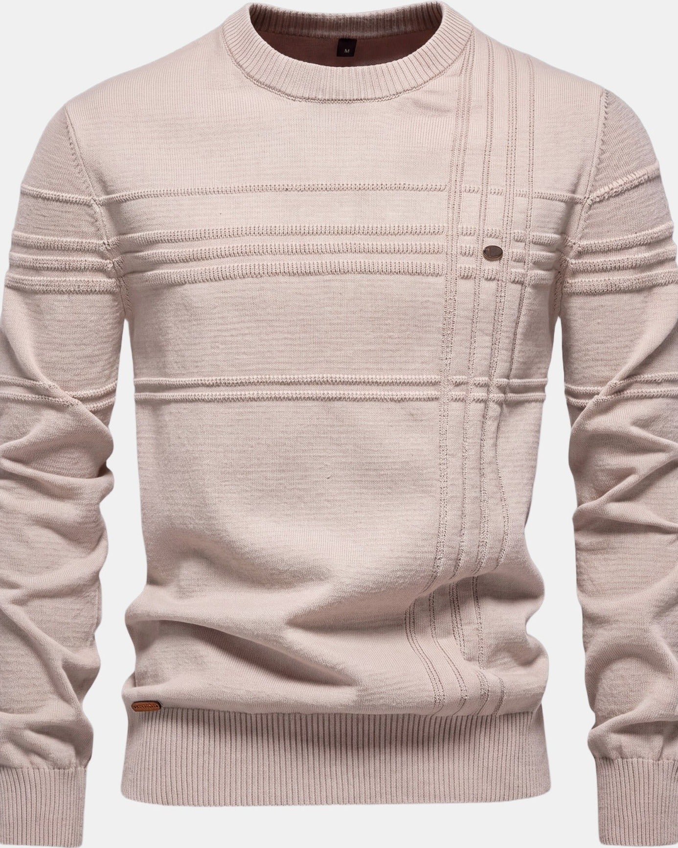 Burkhard Men's Knit Sweater Plaid Beige, photo studio