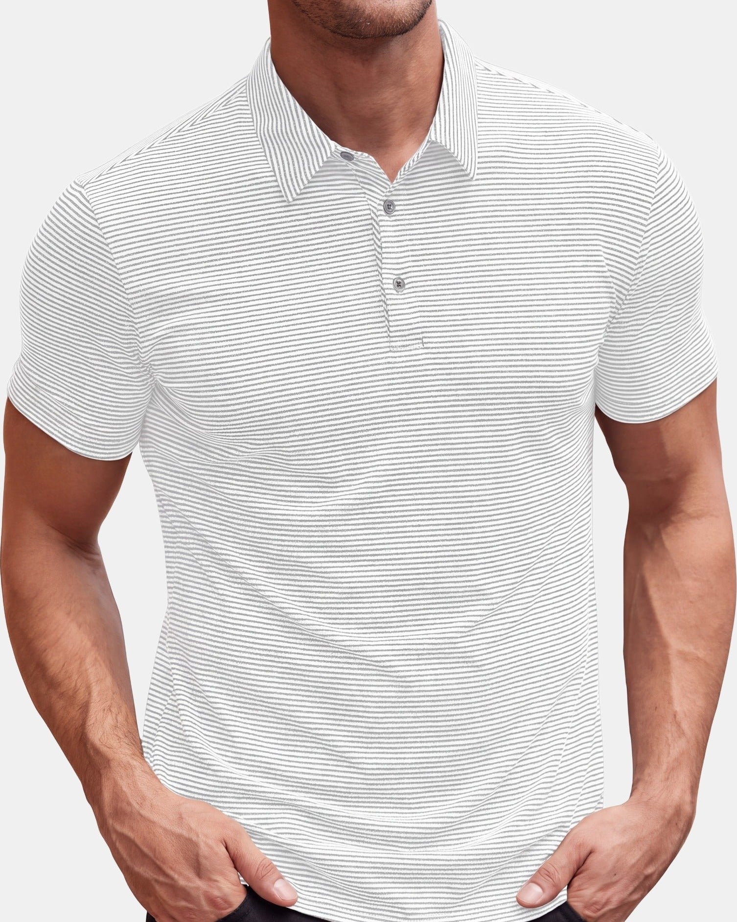 Men's Polo Shirt, Striped, Green and White in White