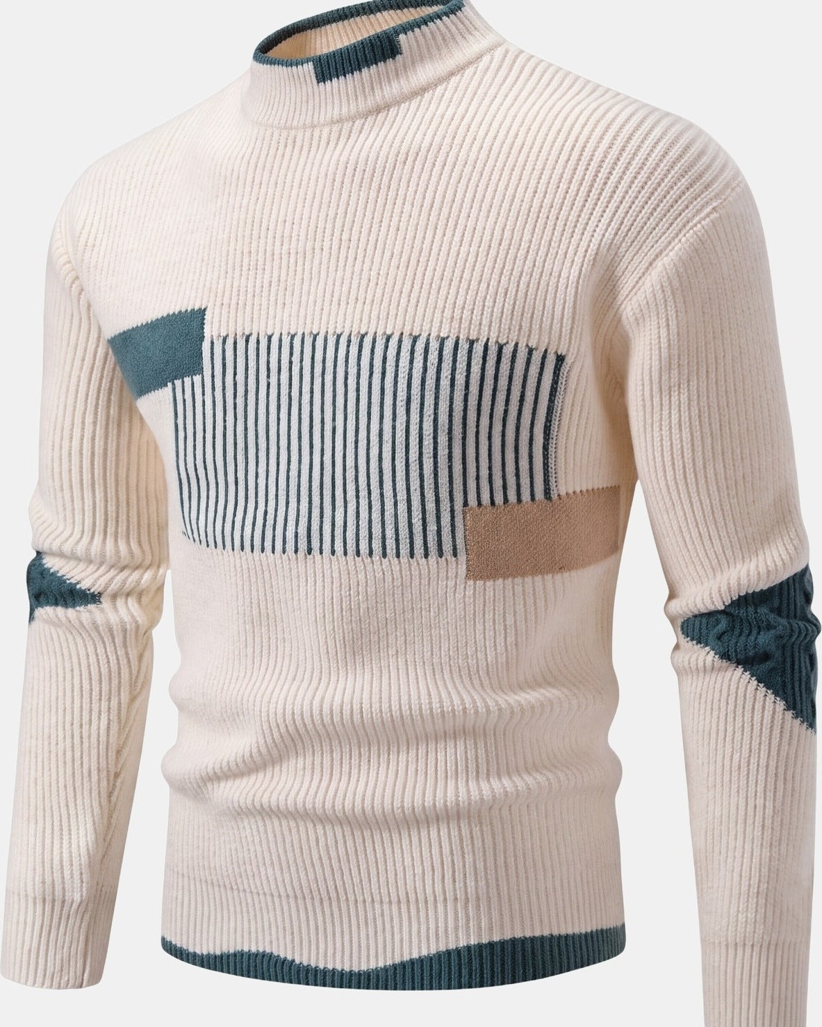 Men's Knit Sweater Premium Beige, photo studio