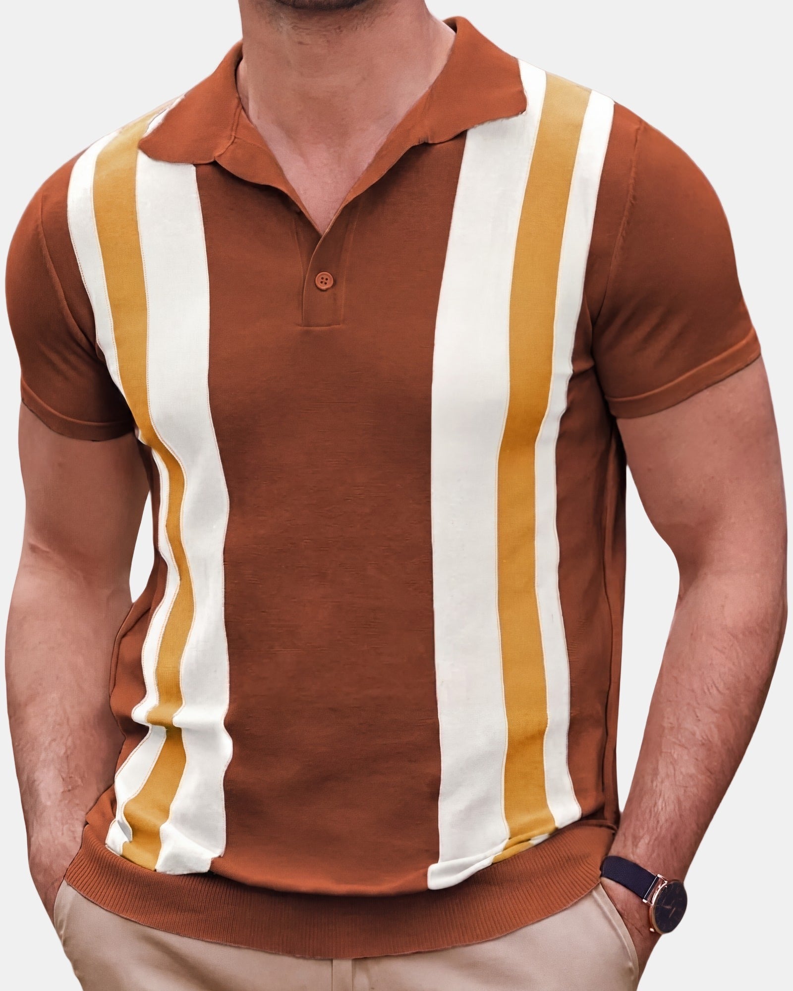 Tadeáš Men's Polo Shirt, Contrasting Details in Brown