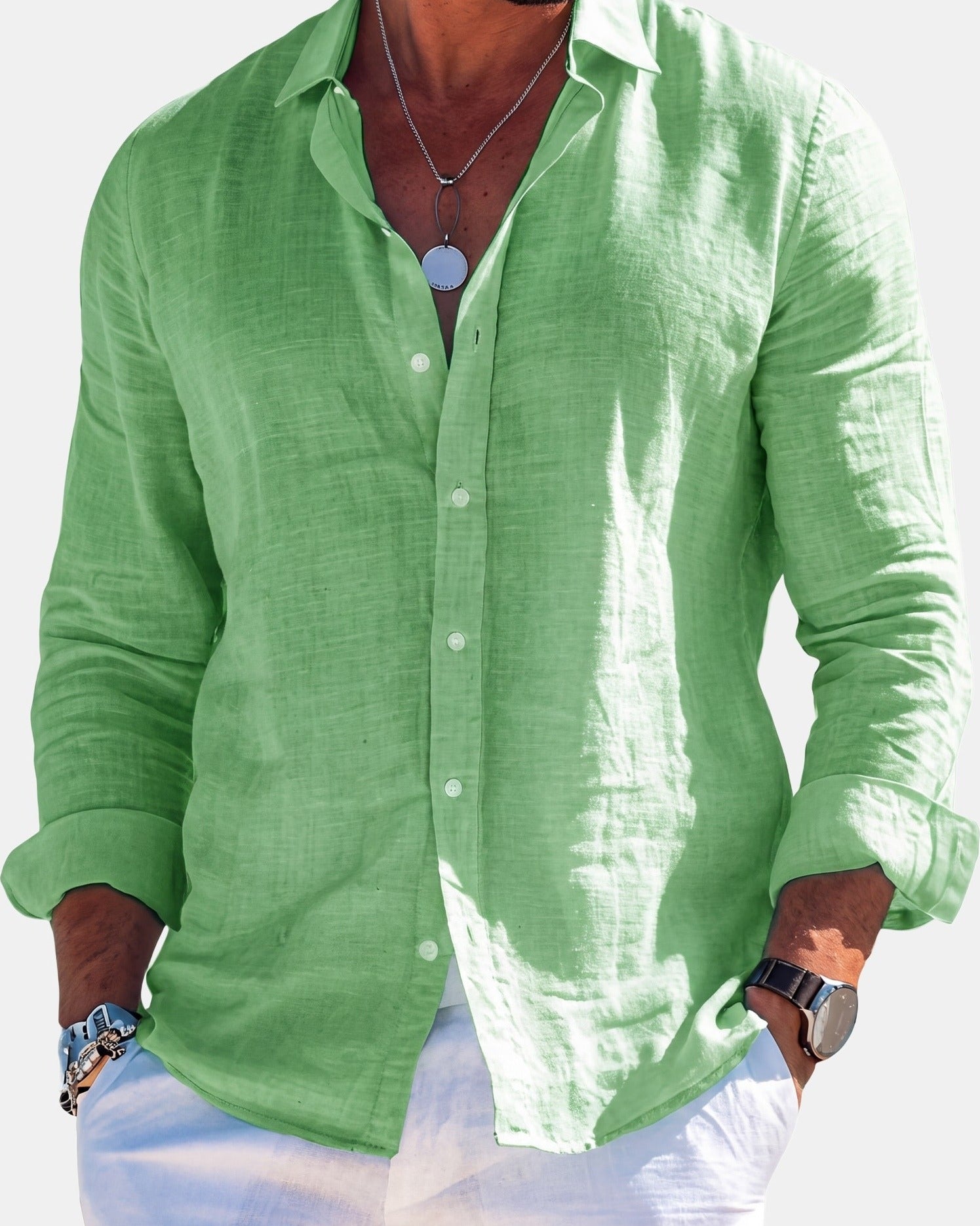 Johnny - Elegant Shirt in Breathable Fabric Light Green, photo studio