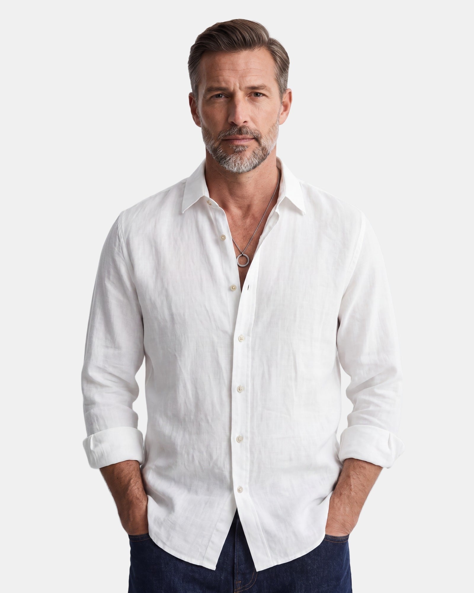 Alexander - Elegant Shirt in Breathable Fabric White, photo studio