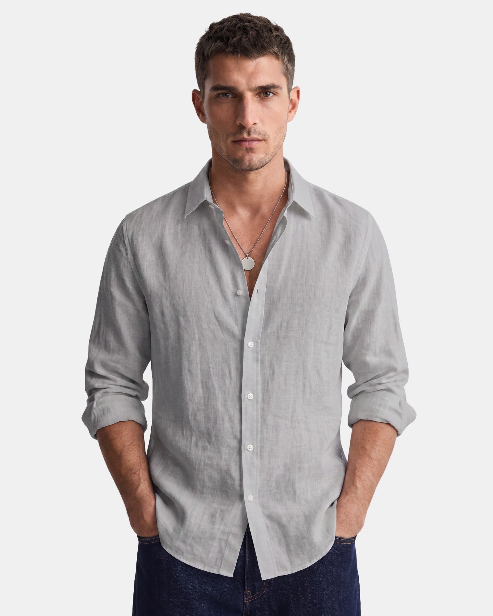 Anthony - Elegant Shirt in Breathable Fabric Gray, photo studio