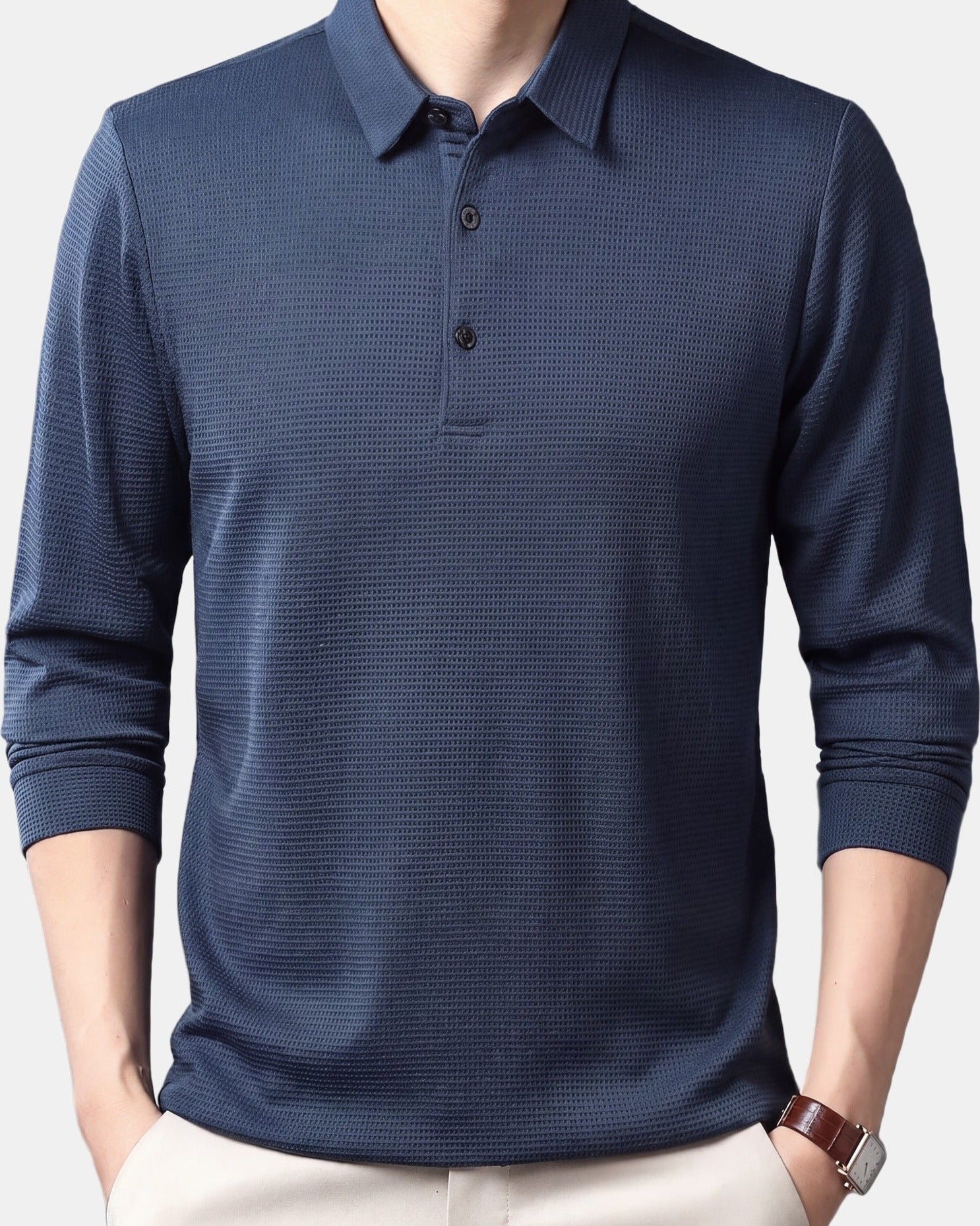 Men's Polo Shirt, Long Sleeve in Navy