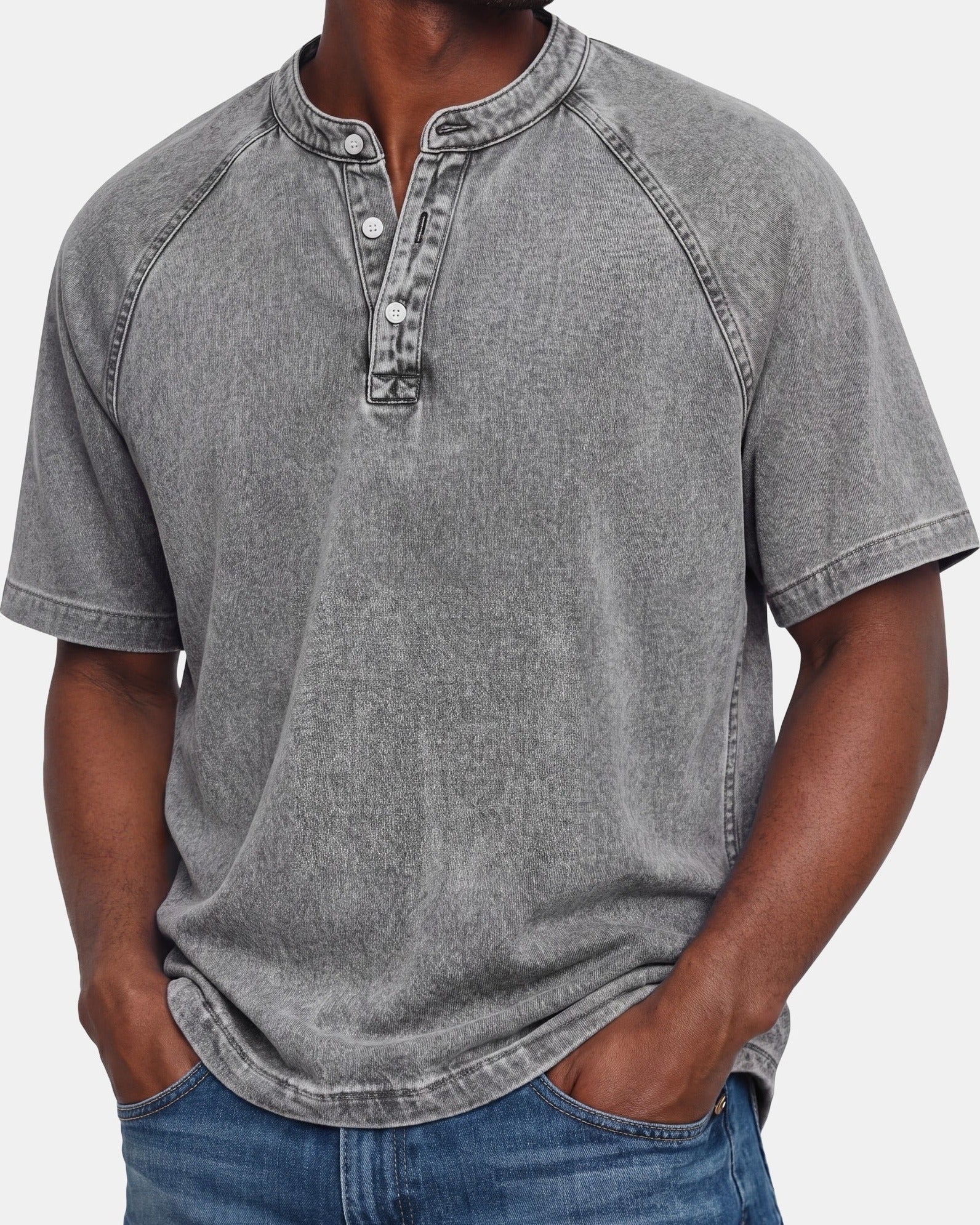 Nicholas - Vintage Button T-Shirt for Men Gray, photo studio